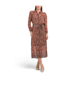Image of sale on Long Sleeve Floral Maxi Shirt Dress