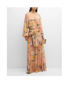 Image of sale on Diane Pleated Blouson-sleeve Tie-waist Maxi Dress
