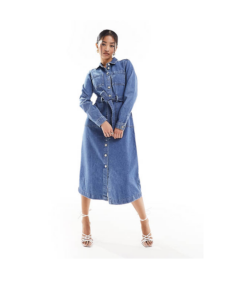 Image of sale on Finchley Denim Midi Shirt Dress in Blue