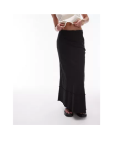 Image of sale on Linen Look Raw Edge Trim Bias Maxi Skirt in Black