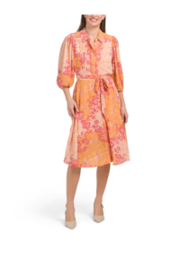 Image of sale on Pintuck Floral Dress with Tie Belt