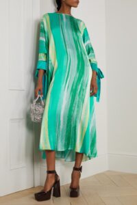 Image of sale on Bow-detailed Printed Silk-satin Kaftan