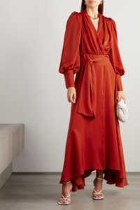 Image of sale on Stila Asymmetric Duchesse-satin Maxi Wrap Dress