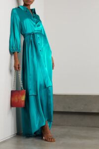 Image of sale on Belted Silk-satin Maxi Shirt Dress