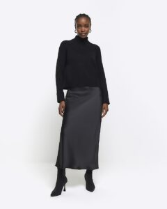 Image of sale on Black Satin High Neck Hybrid Maxi Dress