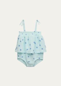 Image of sale on Girl’s Smiley Flora Tiered Romper, Size 6m-2t