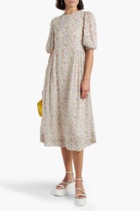 Image of sale on Pleated Floral-print Crepe Midi Dress