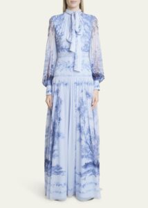 Image of sale on Printed Scarf-neck Silk Gown
