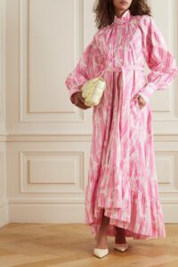 Image of sale on Belted Tiered Printed Cotton-poplin Maxi Dress
