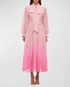 Image of sale on Cassie Blouson-sleeve Ombre Midi Shirtdress