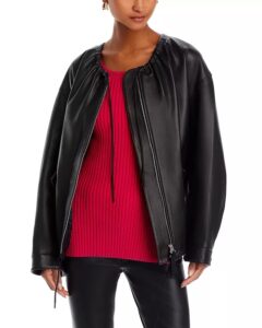 Image of sale on Ruched Drawstring Leather Jacket