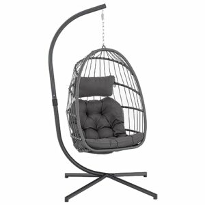 Image of sale on Yechen Indoor Outdoor Egg Hanging Chair with Stand, Patio Wicker Swing Egg Chair Indoor Swinging Chair Outdoor Hammock Egg Chair 350lbs Capacity for Patio Bedroom Balcony, Charcoal Grey (eg-001)