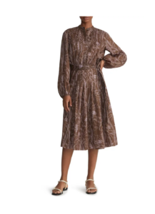 Image of sale on Floral Print Pleated Long Sleeve Gemma Cloth Voile Midi Dress