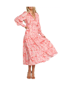 Image of sale on Forever Print Long Sleeve Tiered Midi Dress
