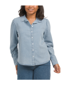 Image of sale on Puff Sleeve Button Down Denim Shirt