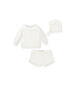 Image of sale on Baby Organic Cotton Sweater, Bloomer, and Bonnet 3-piece Set