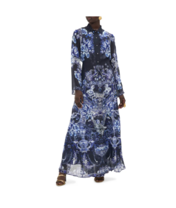 Image of sale on Floral Cutwork Lace Collar Long Sleeve Silk Shirtdress