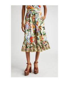 Image of sale on Bouquet Pleated Tiered Cotton Poplin Midi Skirt