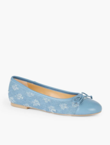 Image of sale on Blair Cap Toe Ballet Flats – Floral Embroidered Distressed Denim