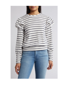 Image of sale on Stripe Ruffle Shoulder Sweatshirt Top