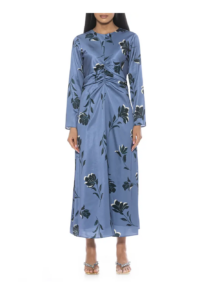 Image of sale on Floral Long Sleeve Satin Dress