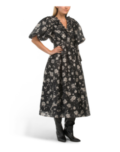 Image of sale on Puff Sleeve Floral Organza Midi Dress