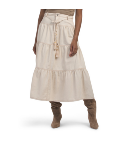 Image of sale on Denim High Rise Tiered Midi Skirt