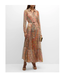 Image of sale on Odette Tiered Abstract-print Maxi Shirtdress