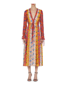 Image of sale on Mixed Floral Stripe Long Sleeve Chiffon Midi Dress