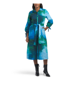 Image of sale on Long Sleeve Midi Shirt Dress with Tie Waist