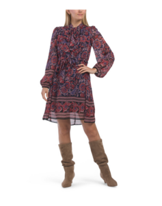 Image of sale on Long Sleeve Floral Mini Dress 39in Long