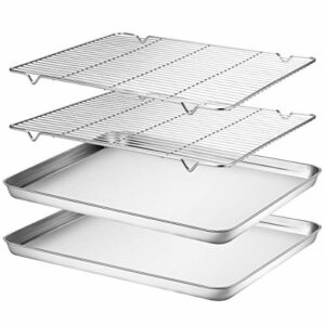 Image of sale on Baking Sheet & Rack Set [2 Sheets + 2 Racks], Stainless Steel Cookie Pan with Cooling Rack, Size 16 X 12 X 1 Inch, Non Toxic & Heavy Duty & Easy Clean
