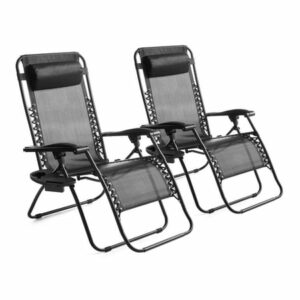 Image of sale on Mainstays Zero Gravity Chair Lounger, 2 Pack – Black