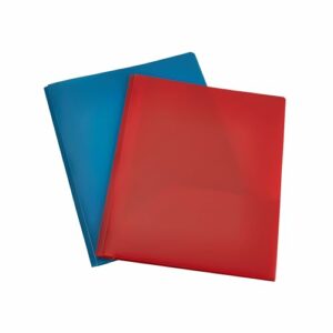 Image of sale on Heavy Duty Plastic Folders with 2 Pockets for Letter Size Paper, Red and Blue, 2-pack