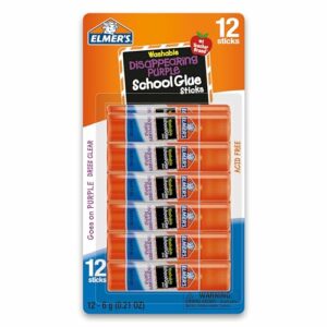Image of sale on Elmer’s Disappearing Purple School Glue Sticks, Washable, 6 Grams, 12 Count