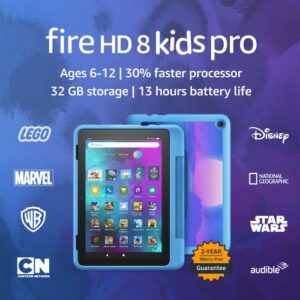 Image of sale on Amazon Fire Hd 8 Kids Pro Tablet- 2022, Ages 6-12 | 8″ Hd Screen, Slim Case for Older Kids, Ad-free Content, Parental Controls, 13-hr Battery, 32 Gb, Cyber Blue