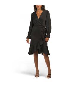 Image of sale on Long Sleeve Textured Satin Wrap Style Dress
