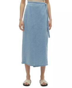 Image of sale on Women’s Zinnia Solid Denim Wrap Midi Skirt