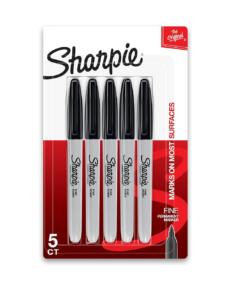 Image of sale on Permanent Markers, Fine Point, Black, 5 Count
