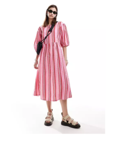 Image of sale on Smock Midi Dress in Multi Color Stripe