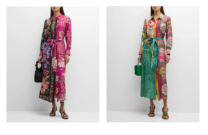 Image of sale on Colorblock Floral-print Silk Midi Shirtdress