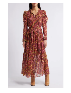 Image of sale on Print Long Sleeve Chiffon Tiered Dress
