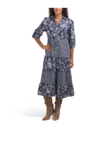 Image of sale on Short Sleeve Mixed Print Denim Dress