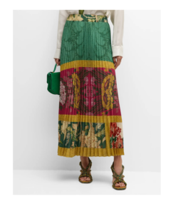 Image of sale on Pleated Floral-print A-line Maxi Skirt