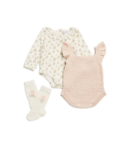 Image of sale on Open Stitch Romper, Bodysuit & Socks Set