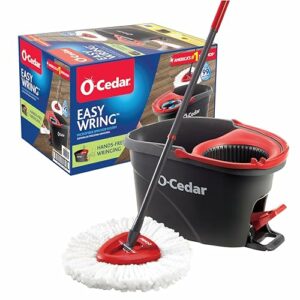 Image of sale on O-cedar Easywring Microfiber Spin Mop, Bucket Floor Cleaning System, Red, Gray, Standard