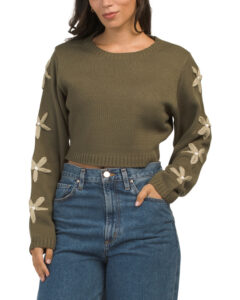 Image of sale on Long Sleeve 3d Floral Applique Sweater