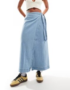 Image of sale on Vero Moda Denim Maxi Wrap Skirt in Light Blue