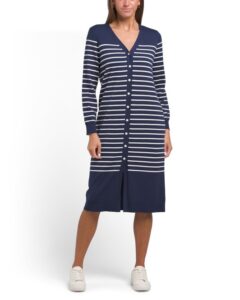 Image of sale on Marianne Stripe Button Down Long Cardigan Sweater Dress