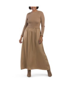 Image of sale on Long Sleeve Satin Skirt Sweater Dress